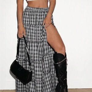 Plaid Maxi Skirt in Black and White